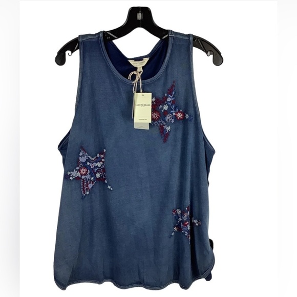 Lucky Brand Patriotic Floral Star Tank Sleeveless Top Plus Size 2X New! - Picture 2 of 6